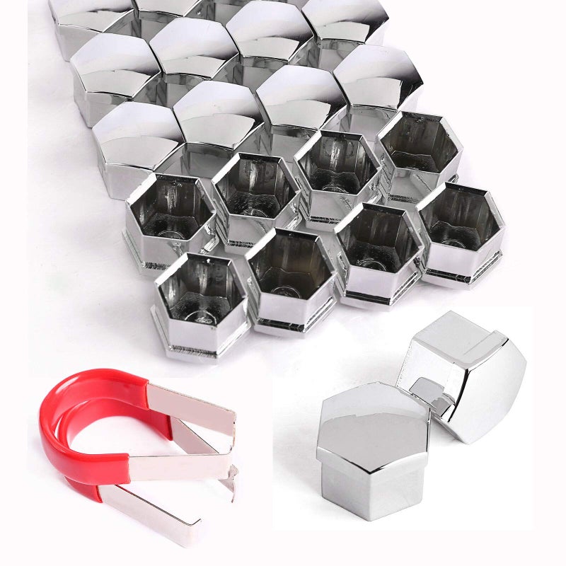 17MM Chrome Wheel Lug NUT Bolt Cover CAPS FIT for Mercedes VW Skoda Audi BMW with Removal Tools